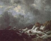 Jacob van Ruisdael Rough Sea with Sailing vessels off a Rocky coast Sweden oil painting artist
